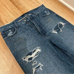 J Brand Jules Rhinestone Embellished High Rise Straight Leg Jeans (Size 29)
